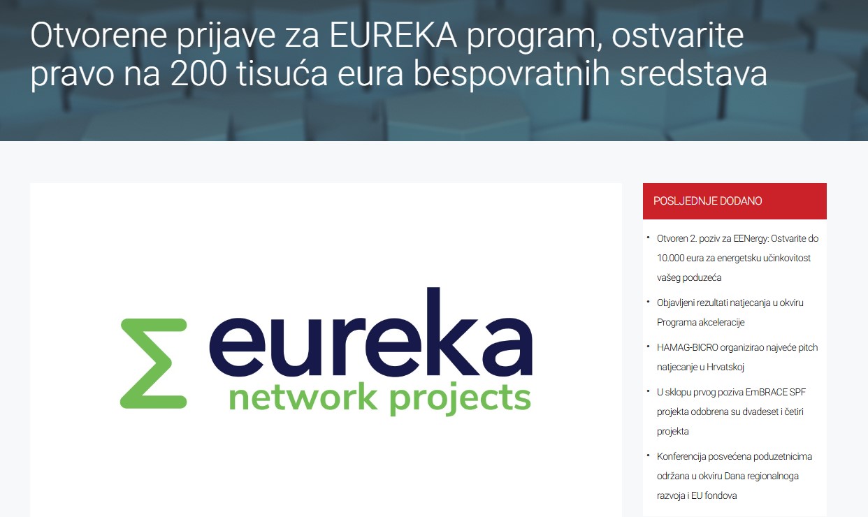 RAZVOJNA AGENCIJA PANORA Program EUREKA za mikro, mala i srednja poduzeća